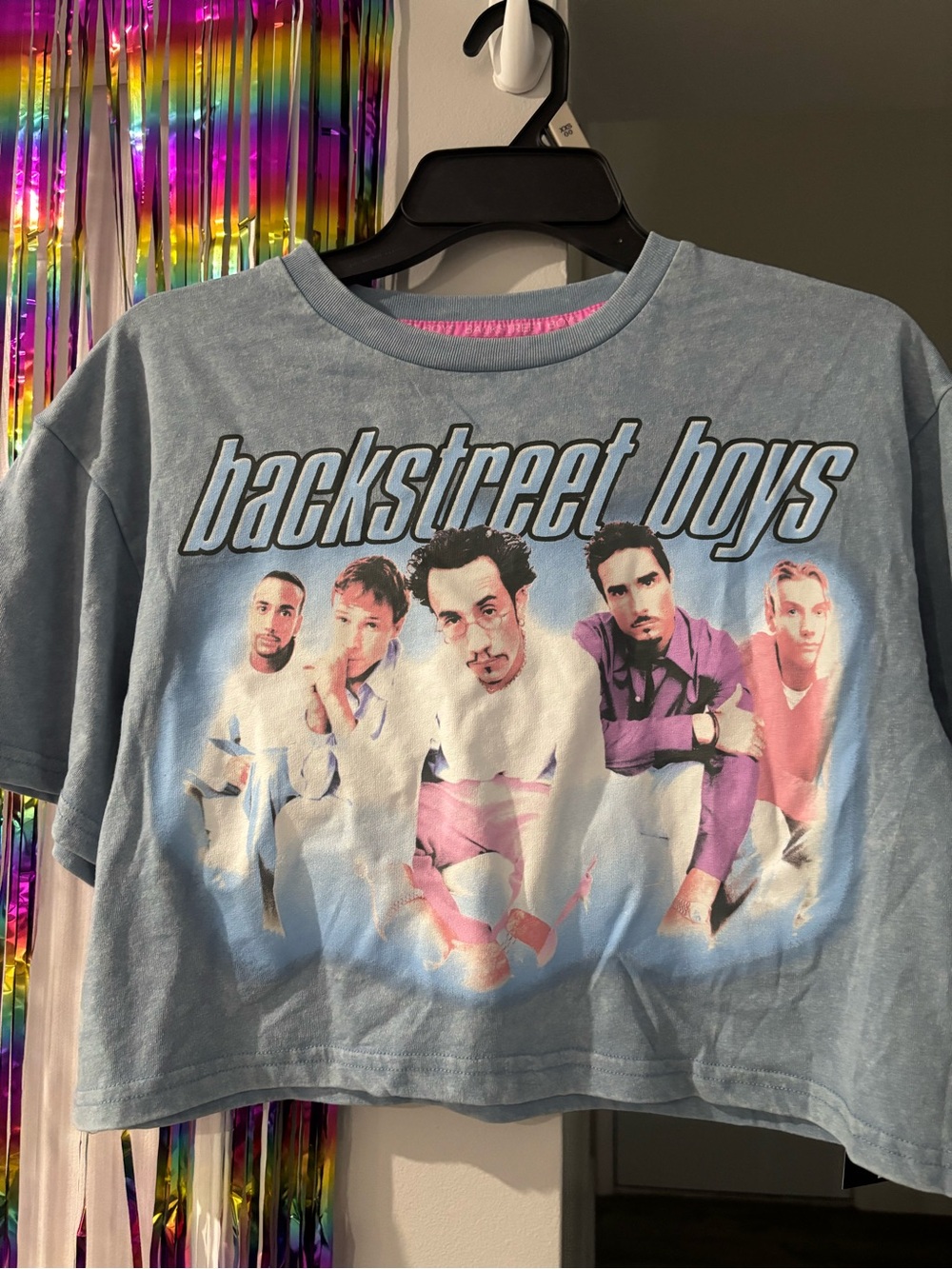 Backstreet Boys Light Blue Graphic Cropped Tee - Women